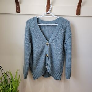 Elegant Blue Cable Knit Cardigan